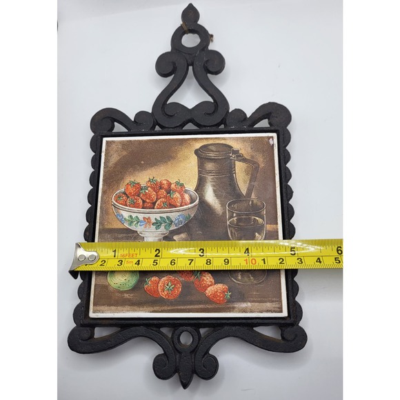 Enesco Cast Iron Trivet Tile Japan Green Apples Strawberries 10 in. County - Picture 5 of 9